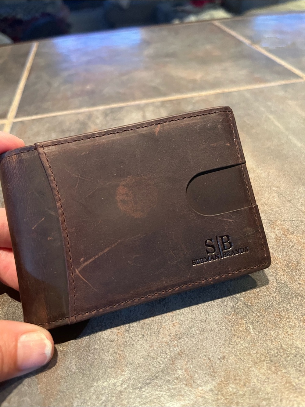 Serman Brands Leather Men's Bifold Card Wallet in Dark Brown- NWT with markings